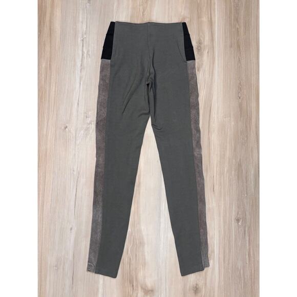 Hale Bob XS Suede Panel Legging Pant Leather Trim Stretch Olive Insm 26” sz XS - Picture 7 of 13
